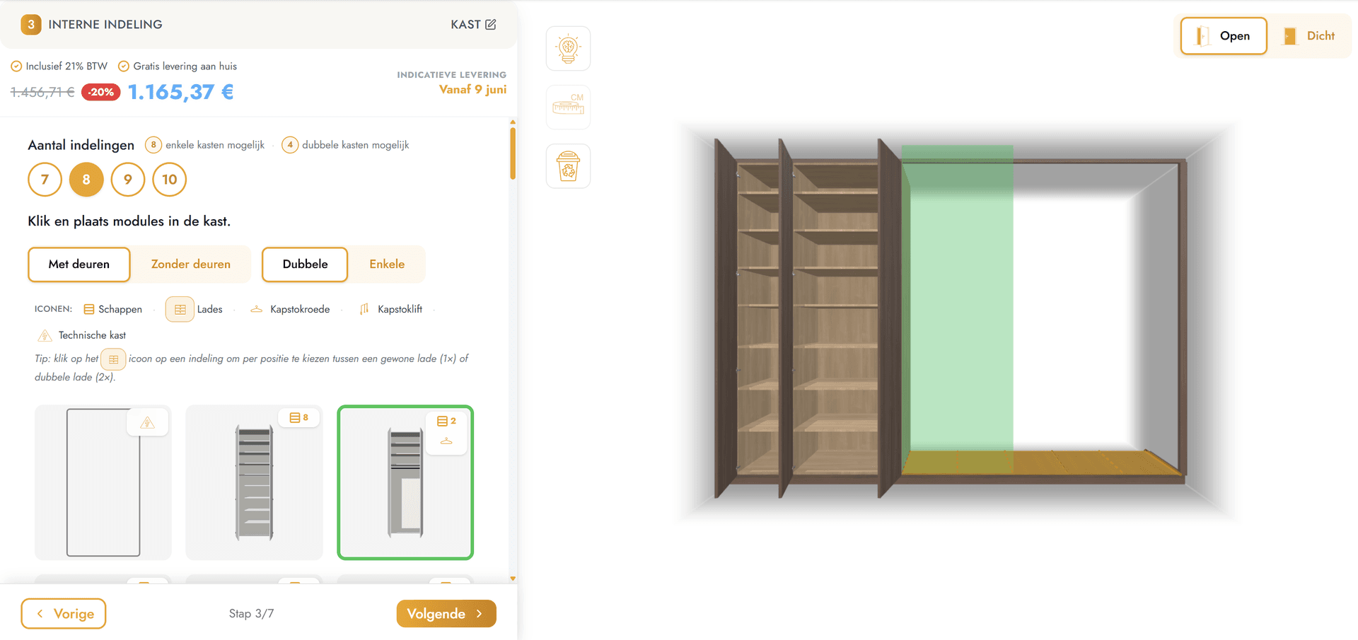 DMK kastconfigurator met de interactieve ontwerp-interface en meerdere aanpassingsopties